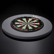 Gray circular surround with black and cream dartboard in center