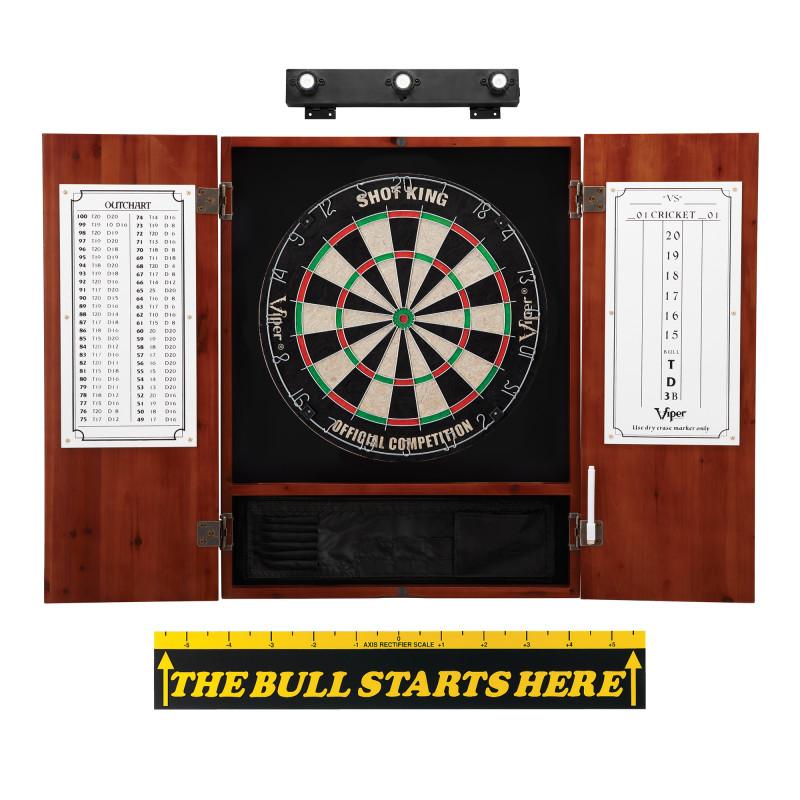 Viper Shot King Sisal Dartboard, Metropolitan Cinnamon Cabinet, Shadow Buster Dartboard Lights & "The Bull Starts Here" Throw Line Marker Darts Viper 