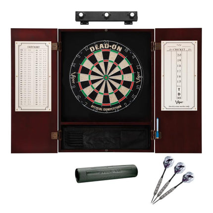 Viper Dead On Sisal Dartboard, Metropolitan Mahogany Cabinet, Shadow Buster Dartboard Lights & Padded Dart Mat Darts Viper 